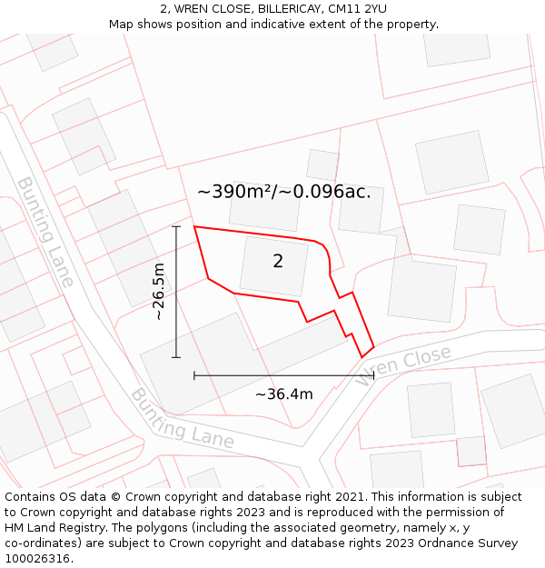 2, WREN CLOSE, BILLERICAY, CM11 2YU: Plot and title map