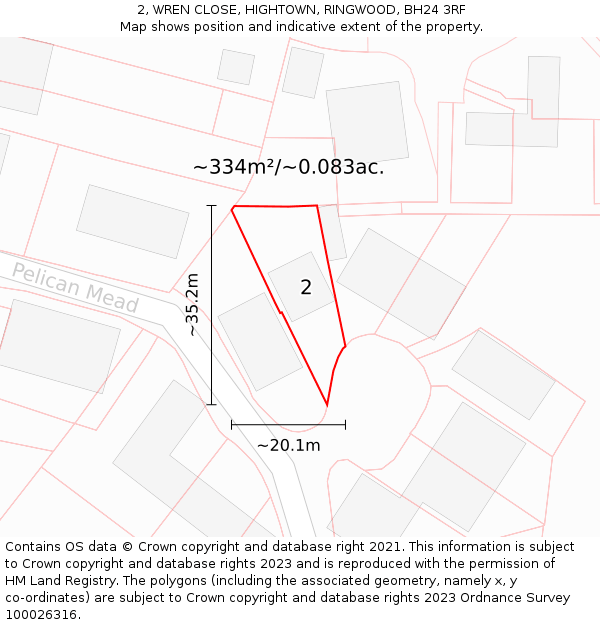 2, WREN CLOSE, HIGHTOWN, RINGWOOD, BH24 3RF: Plot and title map