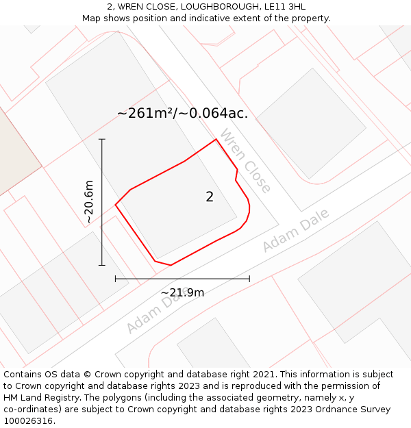 2, WREN CLOSE, LOUGHBOROUGH, LE11 3HL: Plot and title map