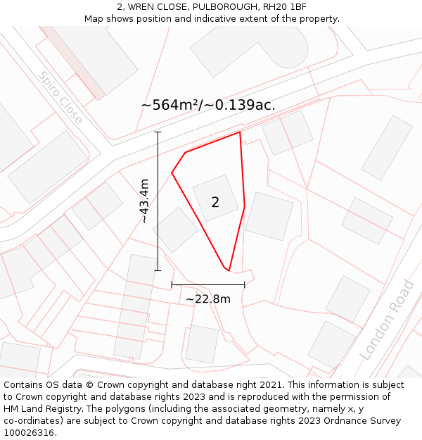 2, WREN CLOSE, PULBOROUGH, RH20 1BF: Plot and title map