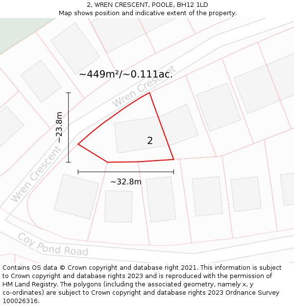 2, WREN CRESCENT, POOLE, BH12 1LD: Plot and title map