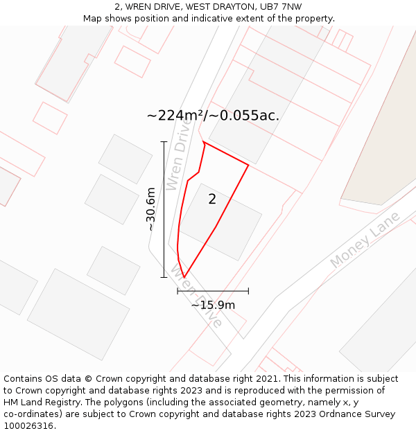 2, WREN DRIVE, WEST DRAYTON, UB7 7NW: Plot and title map