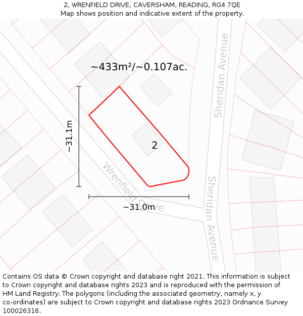 2, WRENFIELD DRIVE, CAVERSHAM, READING, RG4 7QE: Plot and title map