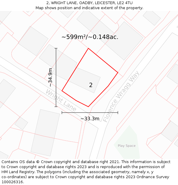 2, WRIGHT LANE, OADBY, LEICESTER, LE2 4TU: Plot and title map