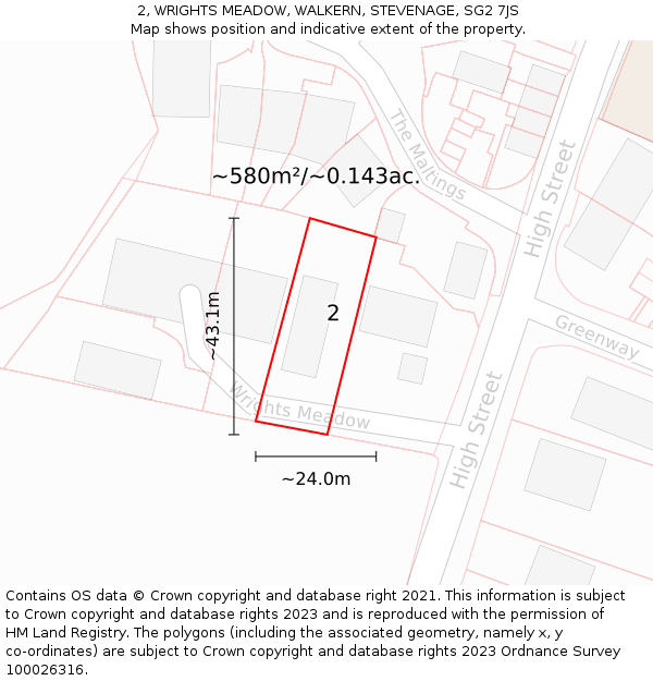 2, WRIGHTS MEADOW, WALKERN, STEVENAGE, SG2 7JS: Plot and title map