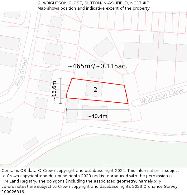 2, WRIGHTSON CLOSE, SUTTON-IN-ASHFIELD, NG17 4LT: Plot and title map
