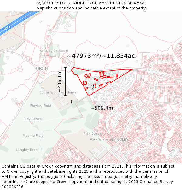 2, WRIGLEY FOLD, MIDDLETON, MANCHESTER, M24 5XA: Plot and title map