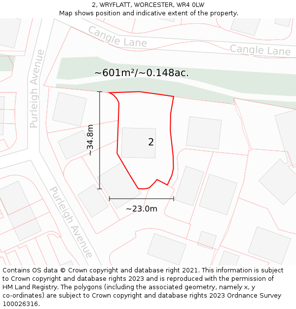 2, WRYFLATT, WORCESTER, WR4 0LW: Plot and title map