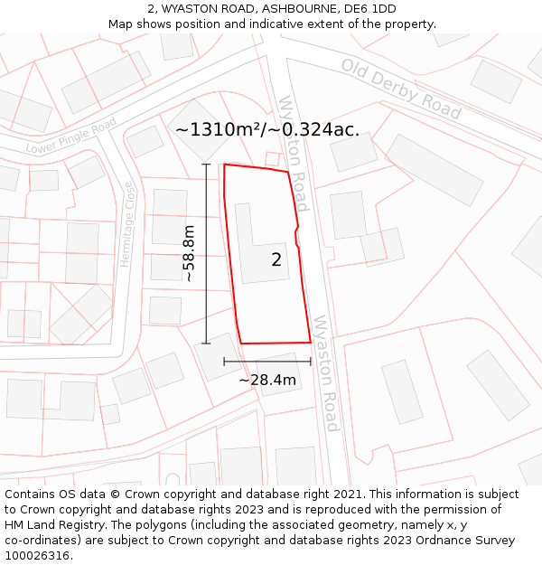 2, WYASTON ROAD, ASHBOURNE, DE6 1DD: Plot and title map