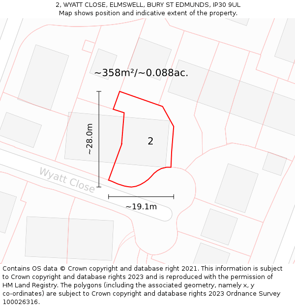 2, WYATT CLOSE, ELMSWELL, BURY ST EDMUNDS, IP30 9UL: Plot and title map