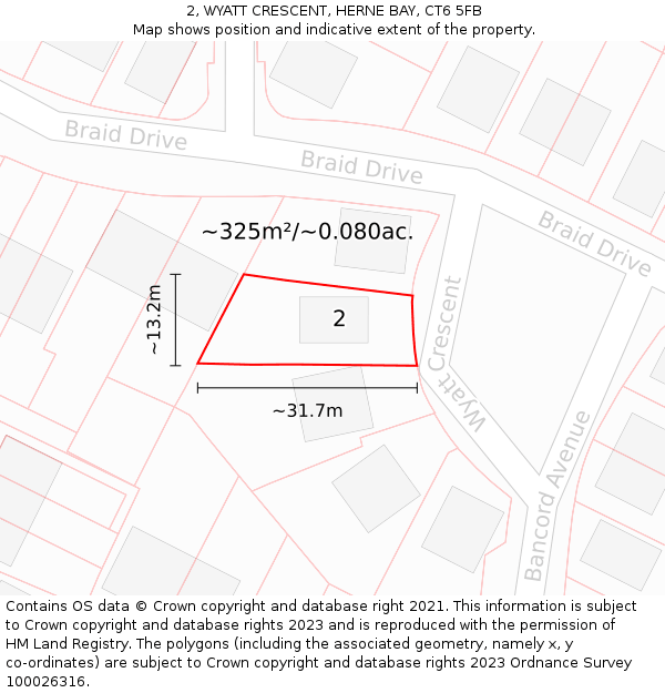 2, WYATT CRESCENT, HERNE BAY, CT6 5FB: Plot and title map