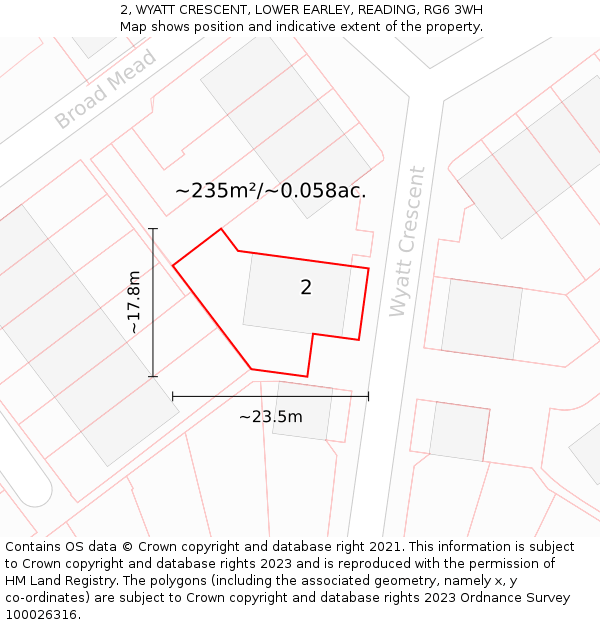 2, WYATT CRESCENT, LOWER EARLEY, READING, RG6 3WH: Plot and title map