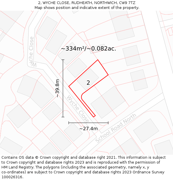 2, WYCHE CLOSE, RUDHEATH, NORTHWICH, CW9 7TZ: Plot and title map