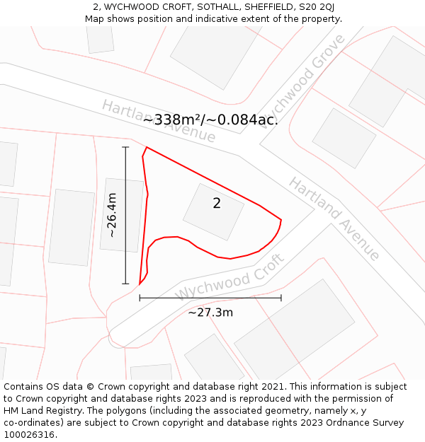 2, WYCHWOOD CROFT, SOTHALL, SHEFFIELD, S20 2QJ: Plot and title map