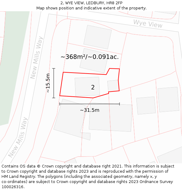 2, WYE VIEW, LEDBURY, HR8 2FP: Plot and title map