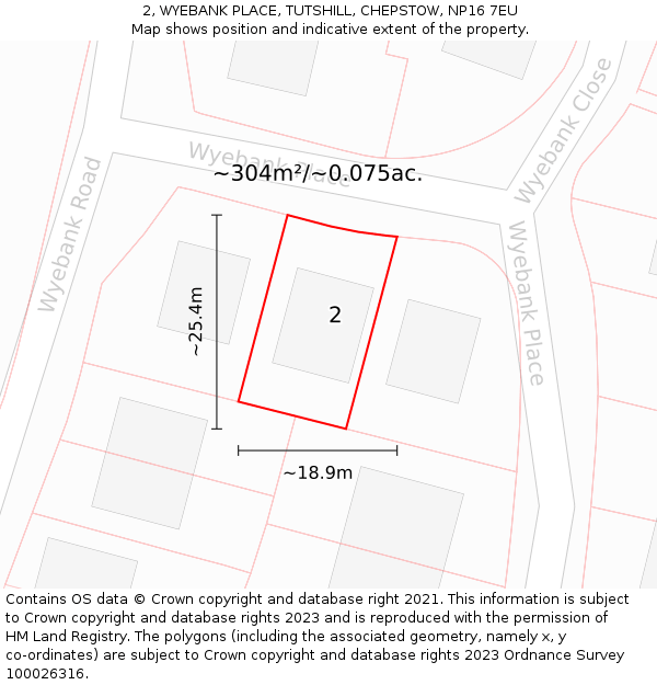 2, WYEBANK PLACE, TUTSHILL, CHEPSTOW, NP16 7EU: Plot and title map