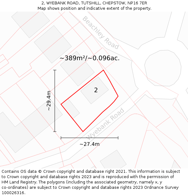 2, WYEBANK ROAD, TUTSHILL, CHEPSTOW, NP16 7ER: Plot and title map
