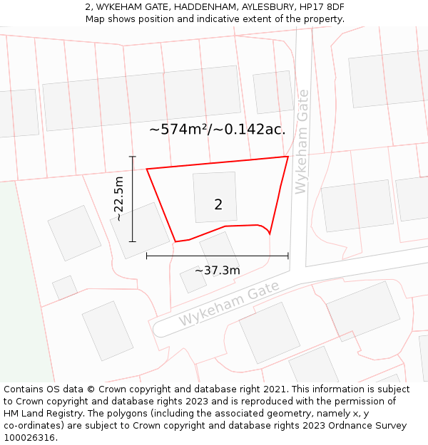 2, WYKEHAM GATE, HADDENHAM, AYLESBURY, HP17 8DF: Plot and title map