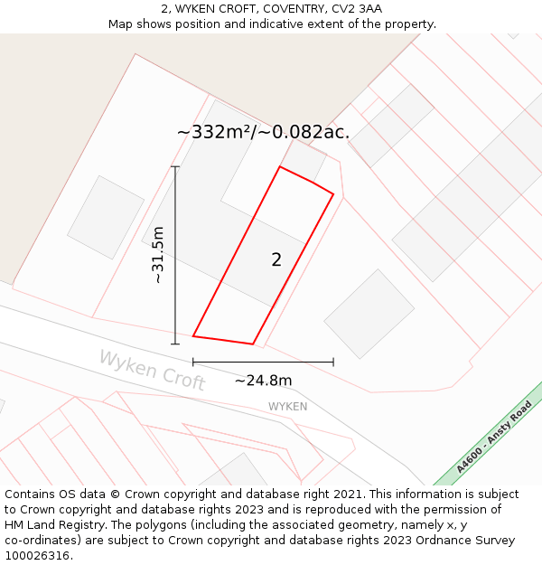 2, WYKEN CROFT, COVENTRY, CV2 3AA: Plot and title map