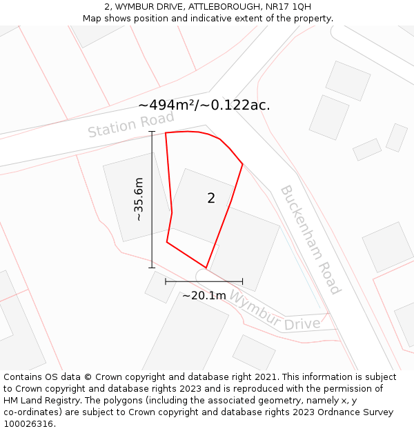 2, WYMBUR DRIVE, ATTLEBOROUGH, NR17 1QH: Plot and title map