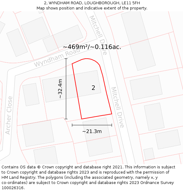 2, WYNDHAM ROAD, LOUGHBOROUGH, LE11 5FH: Plot and title map