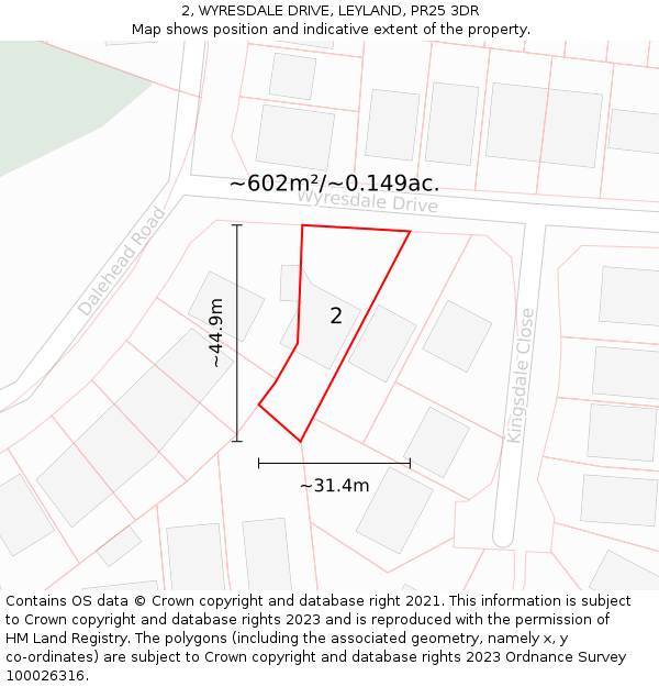 2, WYRESDALE DRIVE, LEYLAND, PR25 3DR: Plot and title map