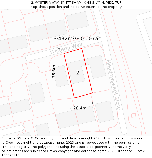 2, WYSTERIA WAY, SNETTISHAM, KING'S LYNN, PE31 7UF: Plot and title map