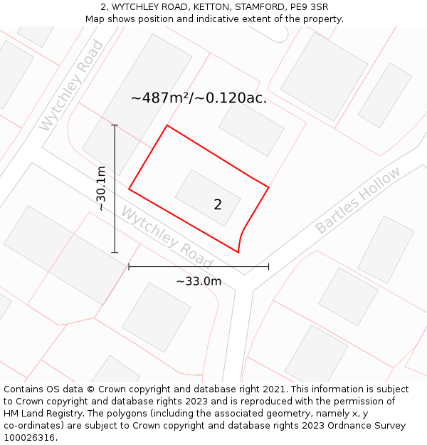 2, WYTCHLEY ROAD, KETTON, STAMFORD, PE9 3SR: Plot and title map