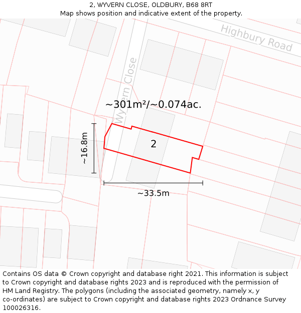 2, WYVERN CLOSE, OLDBURY, B68 8RT: Plot and title map