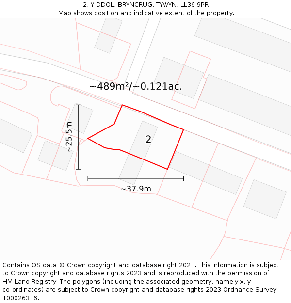 2, Y DDOL, BRYNCRUG, TYWYN, LL36 9PR: Plot and title map