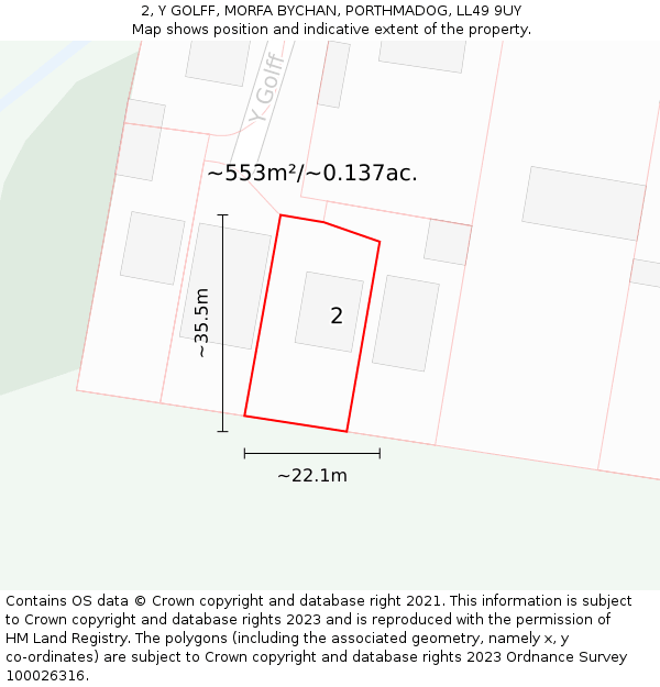 2, Y GOLFF, MORFA BYCHAN, PORTHMADOG, LL49 9UY: Plot and title map