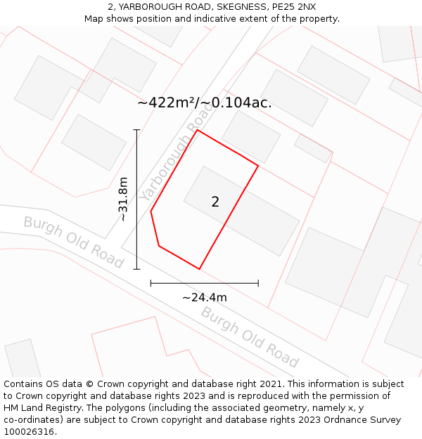 2, YARBOROUGH ROAD, SKEGNESS, PE25 2NX: Plot and title map