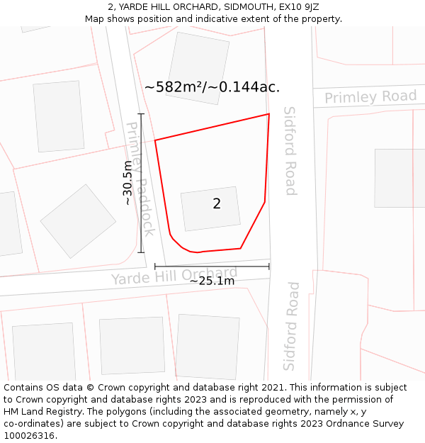 2, YARDE HILL ORCHARD, SIDMOUTH, EX10 9JZ: Plot and title map