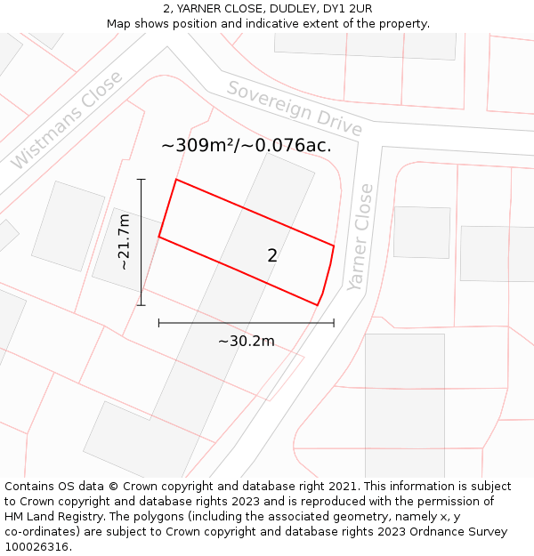 2, YARNER CLOSE, DUDLEY, DY1 2UR: Plot and title map