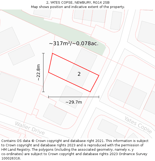 2, YATES COPSE, NEWBURY, RG14 2SB: Plot and title map