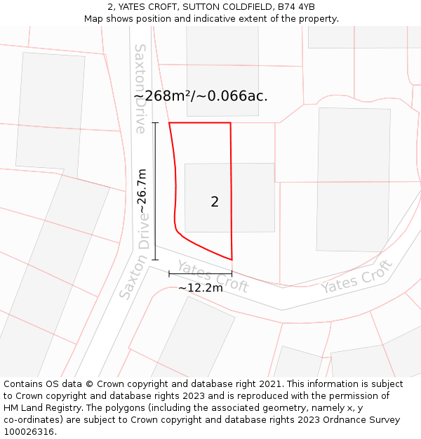 2, YATES CROFT, SUTTON COLDFIELD, B74 4YB: Plot and title map