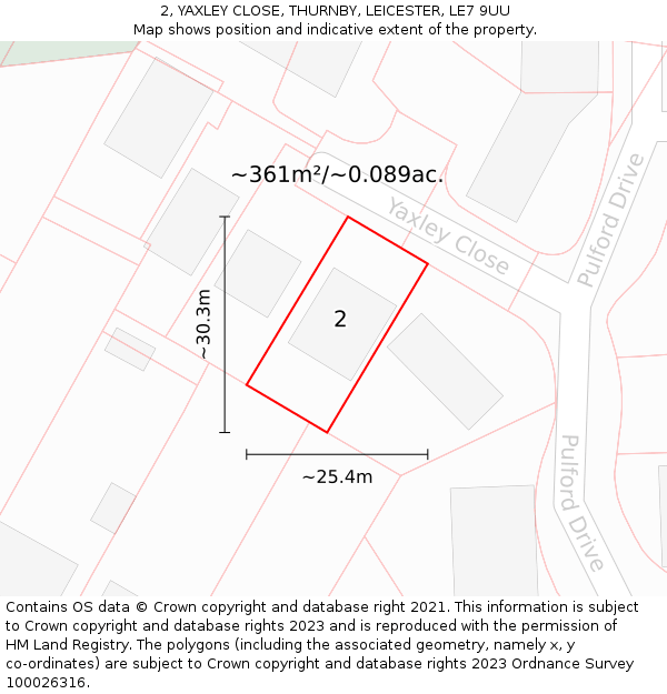 2, YAXLEY CLOSE, THURNBY, LEICESTER, LE7 9UU: Plot and title map
