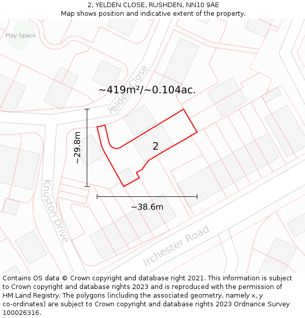 2, YELDEN CLOSE, RUSHDEN, NN10 9AE: Plot and title map