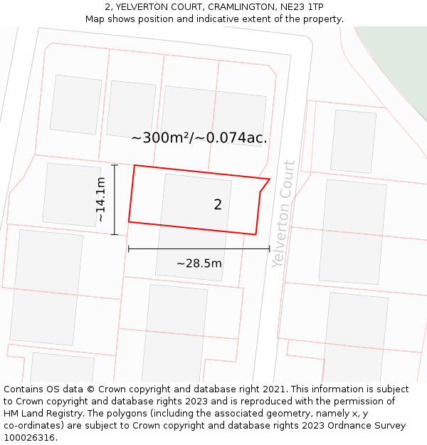 2, YELVERTON COURT, CRAMLINGTON, NE23 1TP: Plot and title map