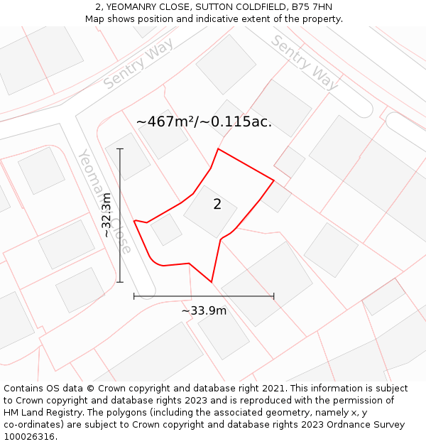 2, YEOMANRY CLOSE, SUTTON COLDFIELD, B75 7HN: Plot and title map