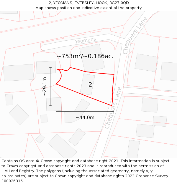 2, YEOMANS, EVERSLEY, HOOK, RG27 0QD: Plot and title map