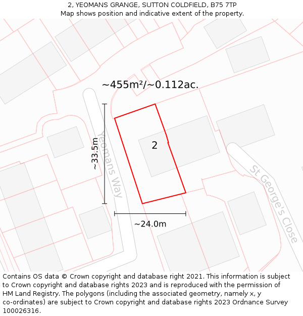 2, YEOMANS GRANGE, SUTTON COLDFIELD, B75 7TP: Plot and title map