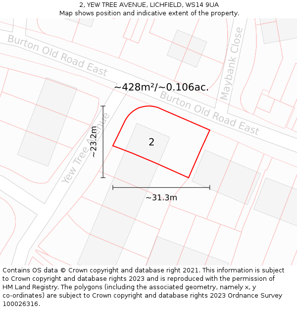 2, YEW TREE AVENUE, LICHFIELD, WS14 9UA: Plot and title map