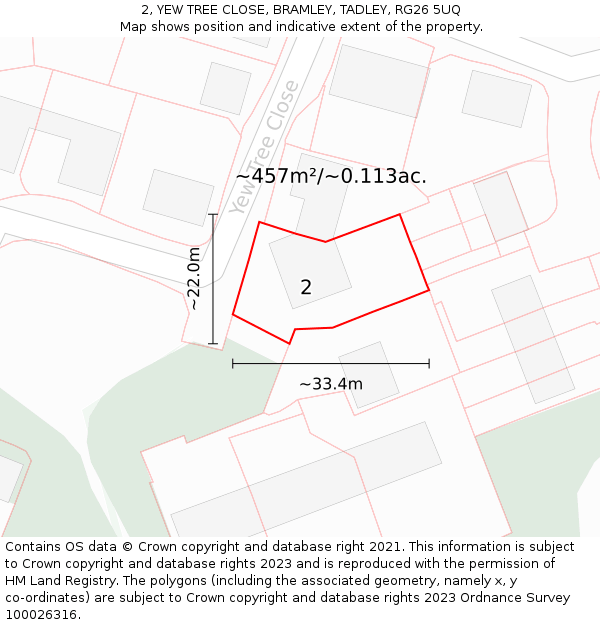 2, YEW TREE CLOSE, BRAMLEY, TADLEY, RG26 5UQ: Plot and title map