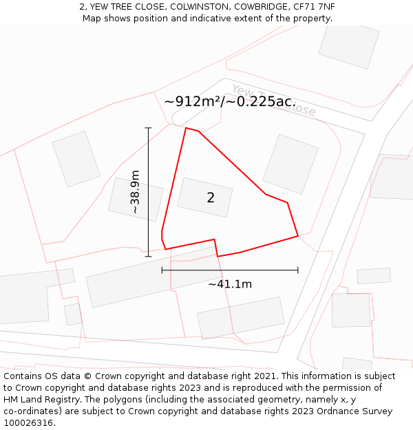 2, YEW TREE CLOSE, COLWINSTON, COWBRIDGE, CF71 7NF: Plot and title map