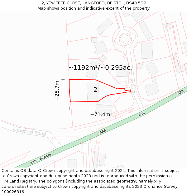2, YEW TREE CLOSE, LANGFORD, BRISTOL, BS40 5DP: Plot and title map