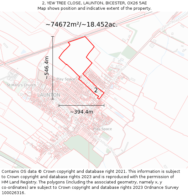 2, YEW TREE CLOSE, LAUNTON, BICESTER, OX26 5AE: Plot and title map