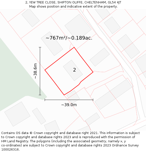 2, YEW TREE CLOSE, SHIPTON OLIFFE, CHELTENHAM, GL54 4JT: Plot and title map
