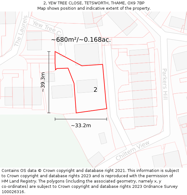 2, YEW TREE CLOSE, TETSWORTH, THAME, OX9 7BP: Plot and title map