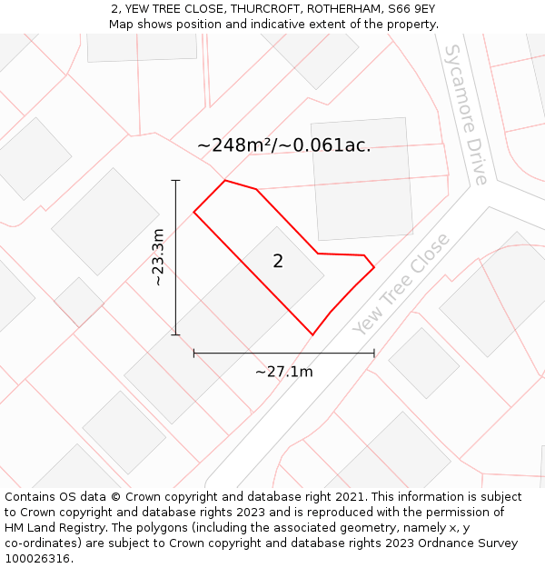 2, YEW TREE CLOSE, THURCROFT, ROTHERHAM, S66 9EY: Plot and title map